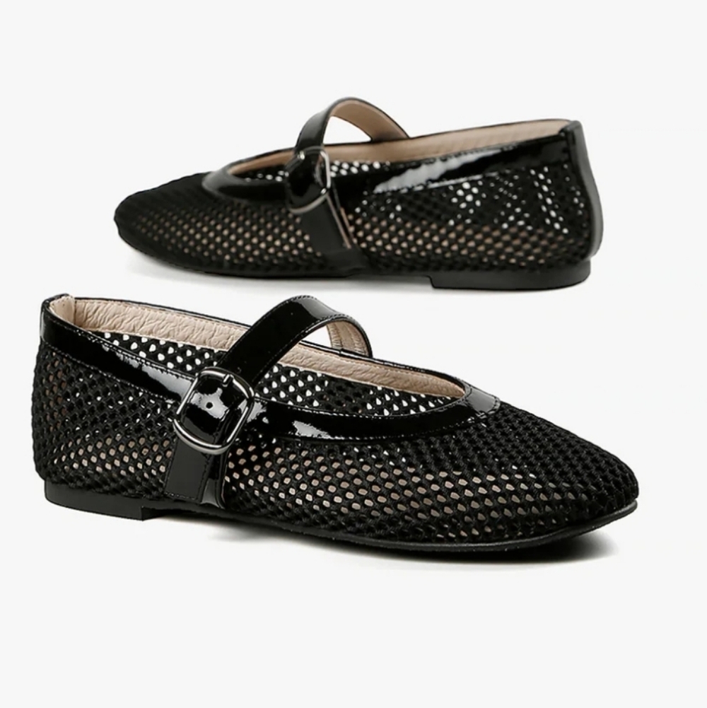 ALL BLACK FOOTWEAR AMAZING MARY JANES BLACK MESH BALLET FLATS